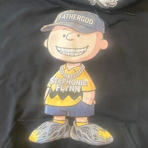 FatherGod Graphic Design unisex black Hoodie - Charlie Brown chilling size XL